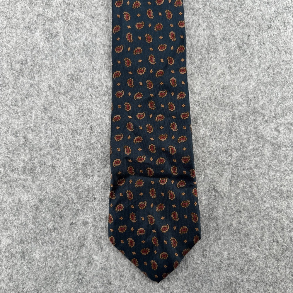 Mallory & Church Mens Silk Tie Navy Blue Red Gold Paisley Foulard USA Made